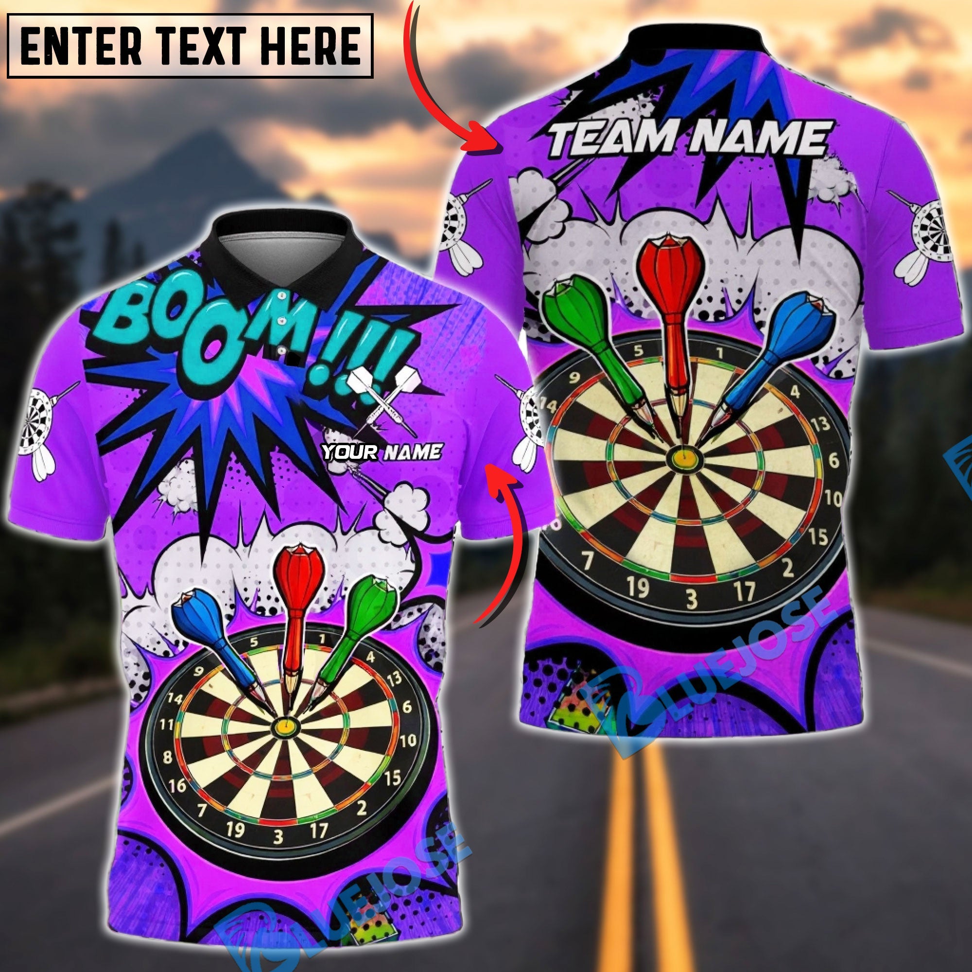 BlueJose Darts Bullseye Target Classic Design Multicolor Options Personalized Name Shirt (4 Colors)