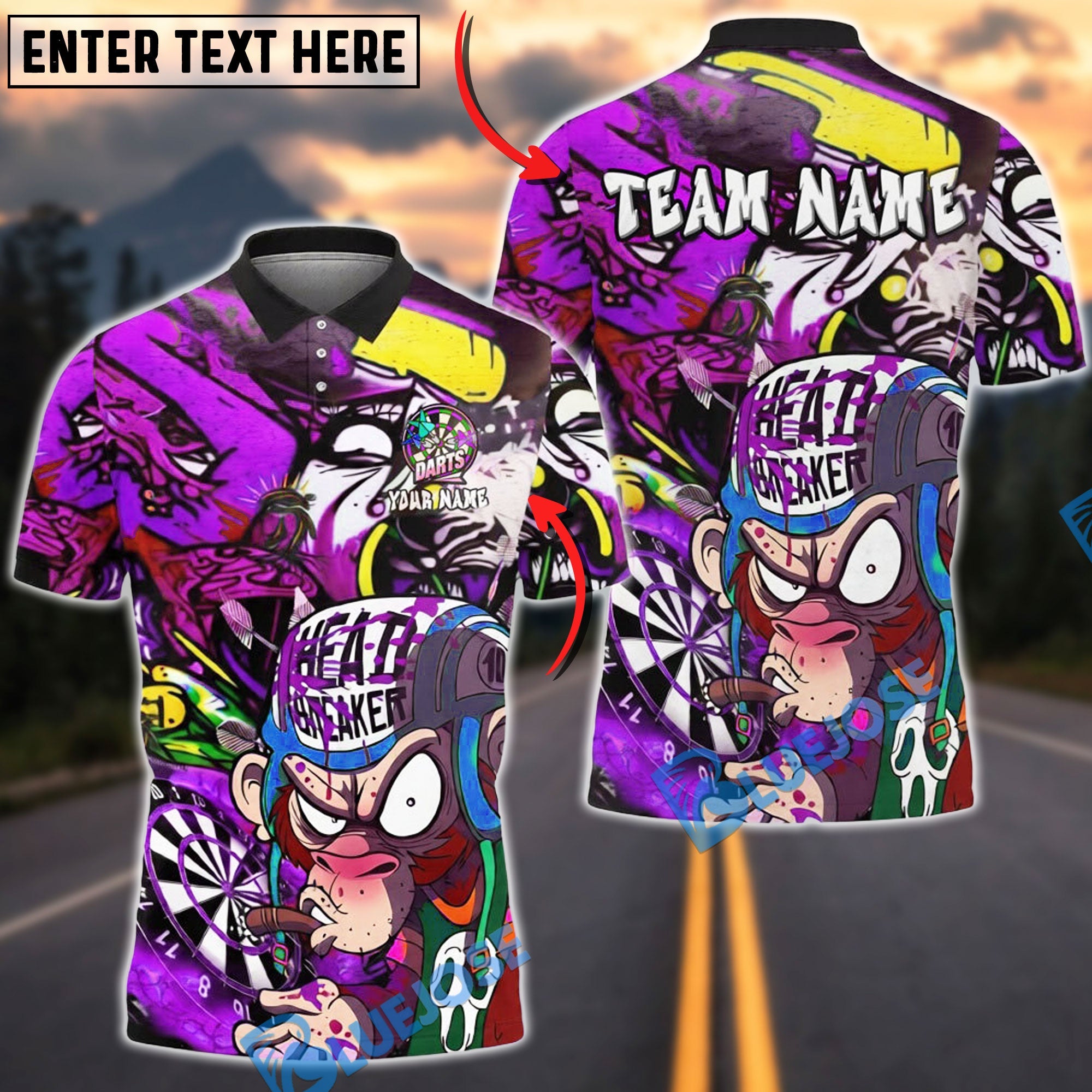BlueJose Darts Angry Monkey Comic Graffiti Street Style Multicolor Options Personalized Name Shirt (4 Colors)