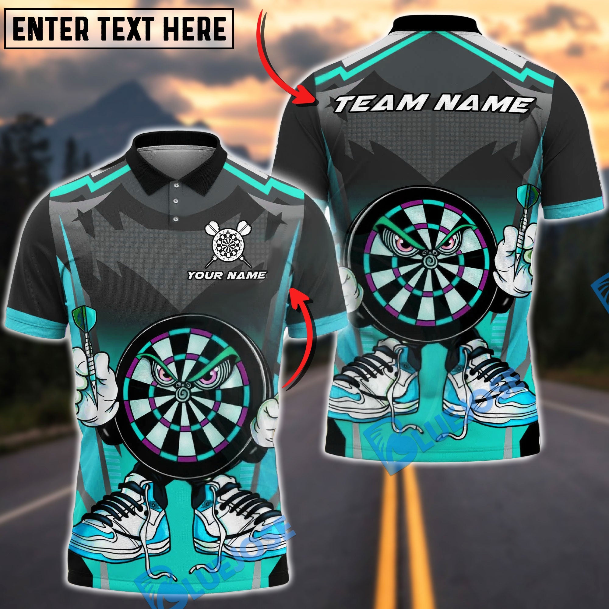 BlueJose Darts Street Sneaker Attitude Character Multicolor Options Personalized Name Shirt (4 Colors)