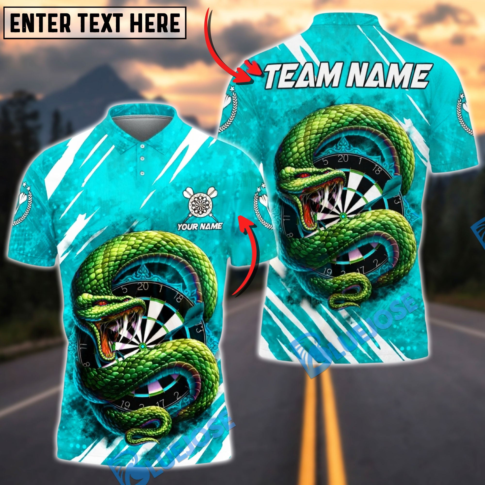 BlueJose Darts Snake Strike Power Art Multicolor Options Personalized Name Shirt (6 Colors)
