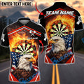 BlueJose Darts Patriotic Flaming Dartboard Bald Eagle Portrait Personalized Name Shirt