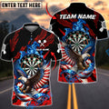 BlueJose Darts Patriotic Blue Flame Dartboard Soaring Eagle Ribbon Flag Personalized Name Shirt