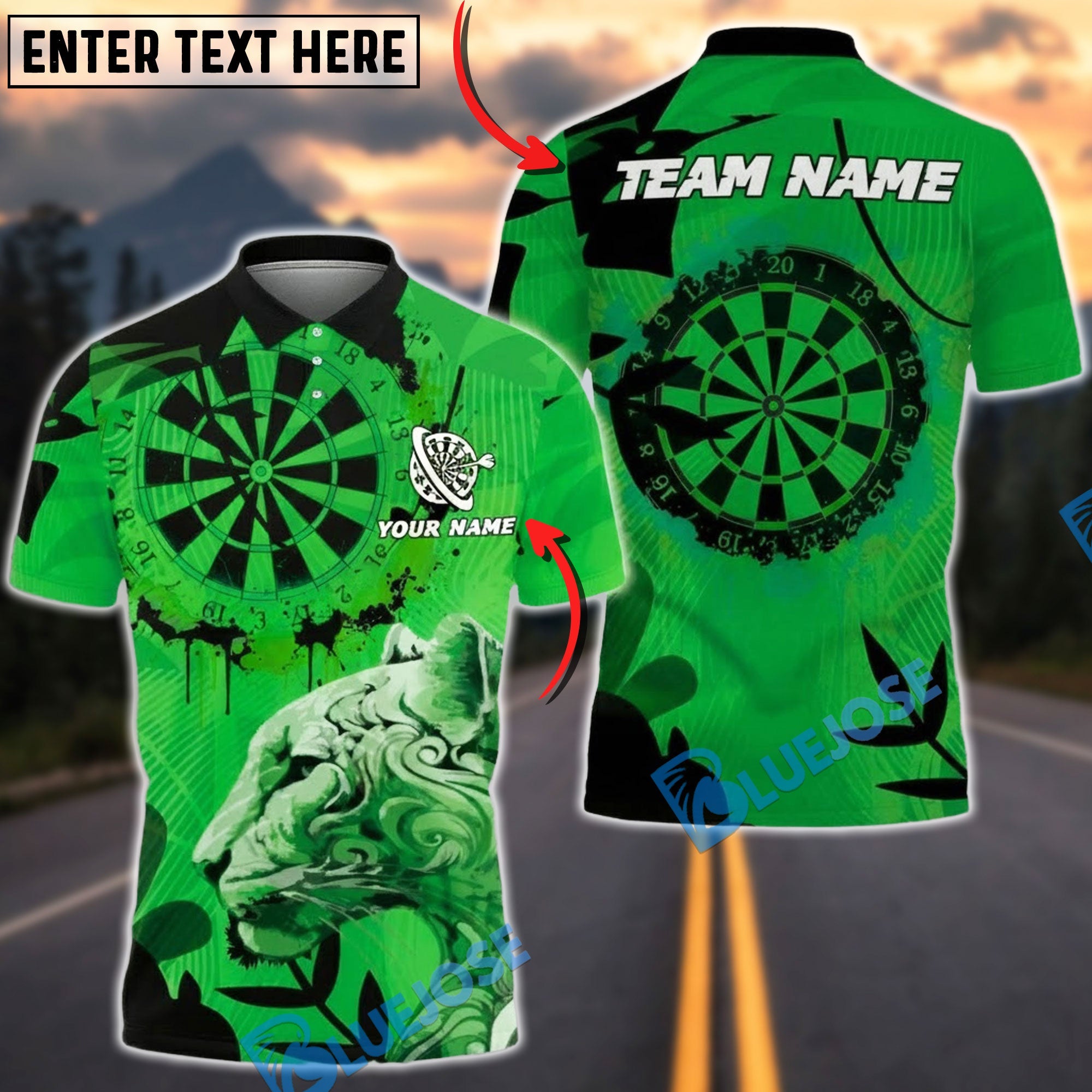 BlueJose Darts Panther Artistic Dartboard Pattern Multicolor Options Personalized Name Shirt (4 Colors)