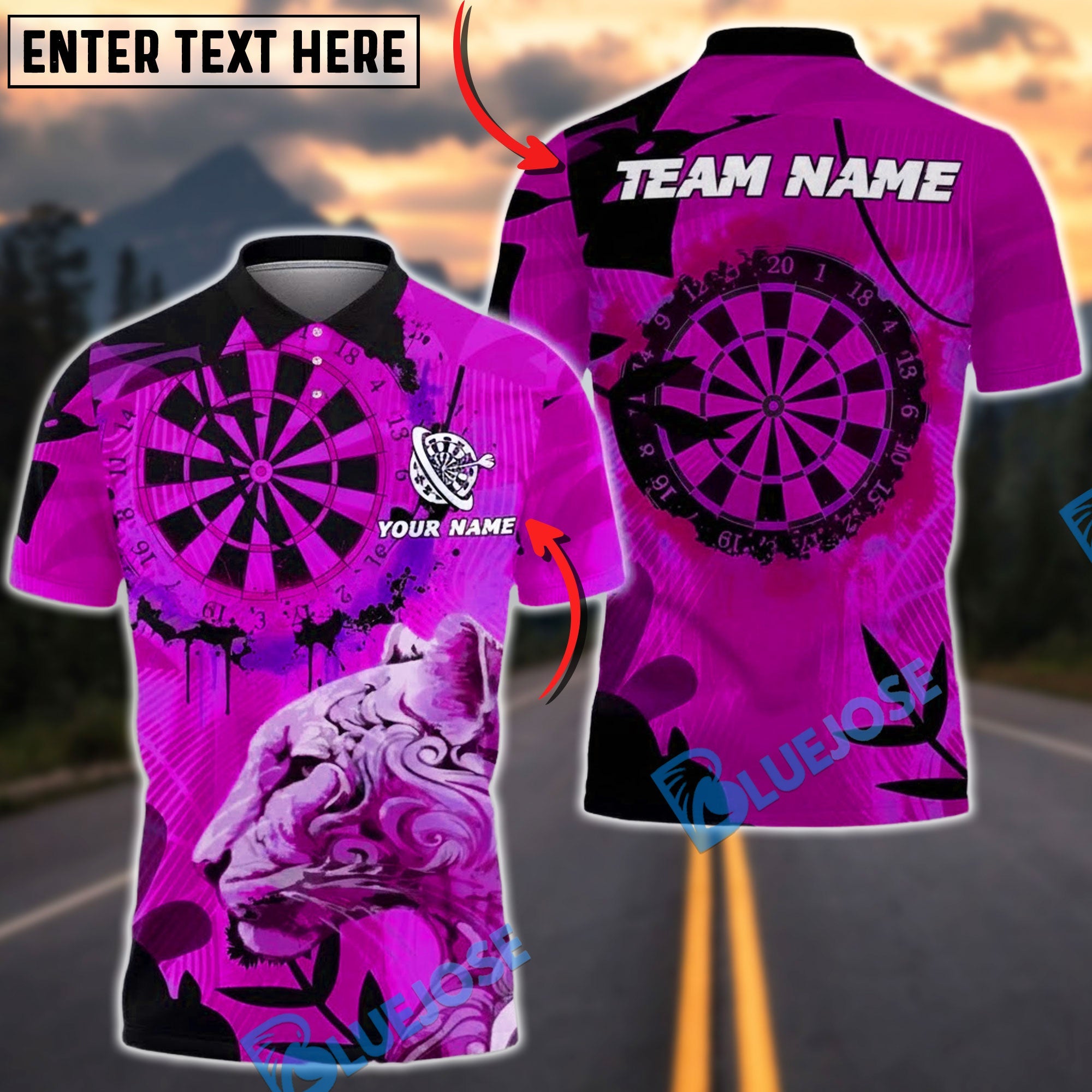 BlueJose Darts Panther Artistic Dartboard Pattern Multicolor Options Personalized Name Shirt (4 Colors)