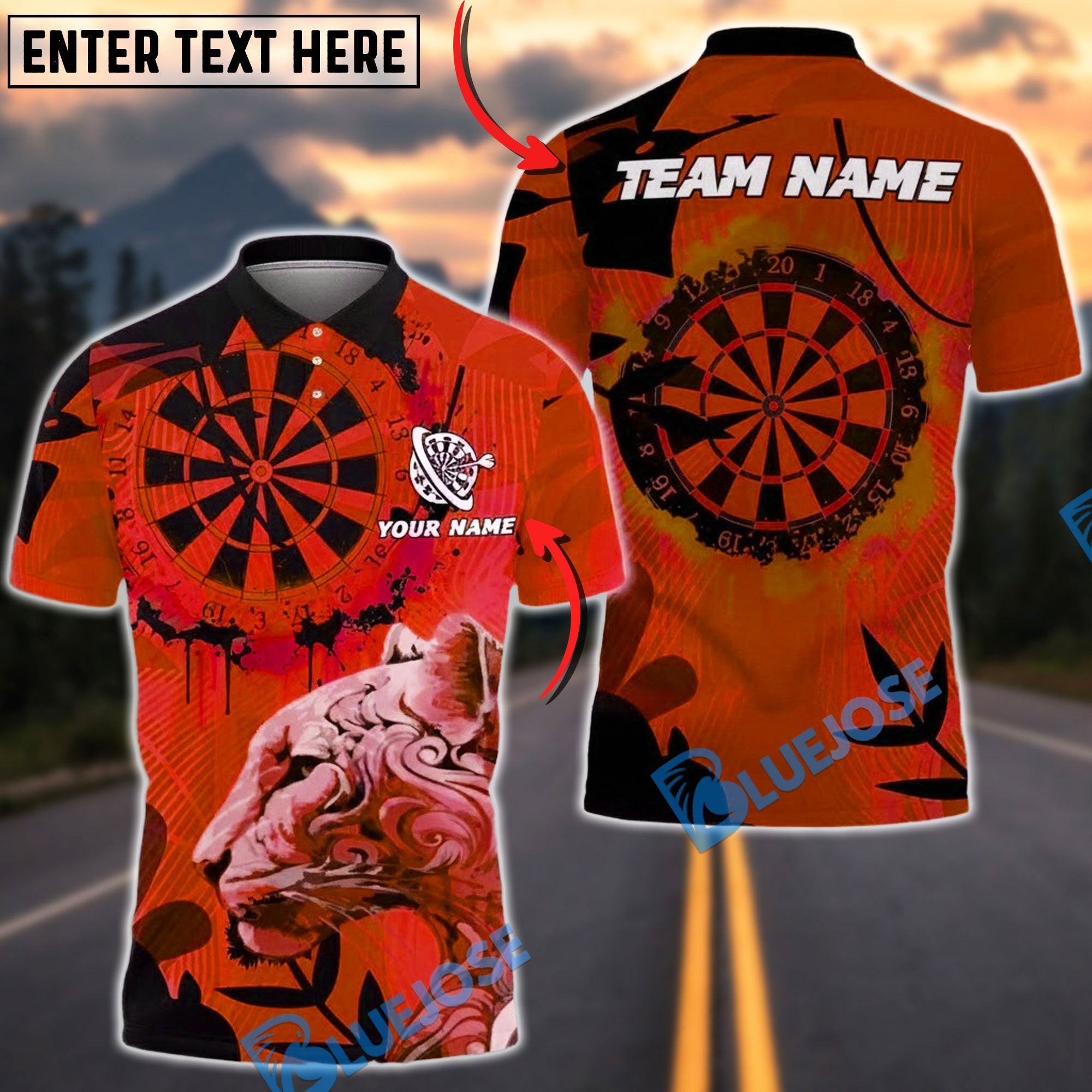 BlueJose Darts Panther Artistic Dartboard Pattern Multicolor Options Personalized Name Shirt (4 Colors)