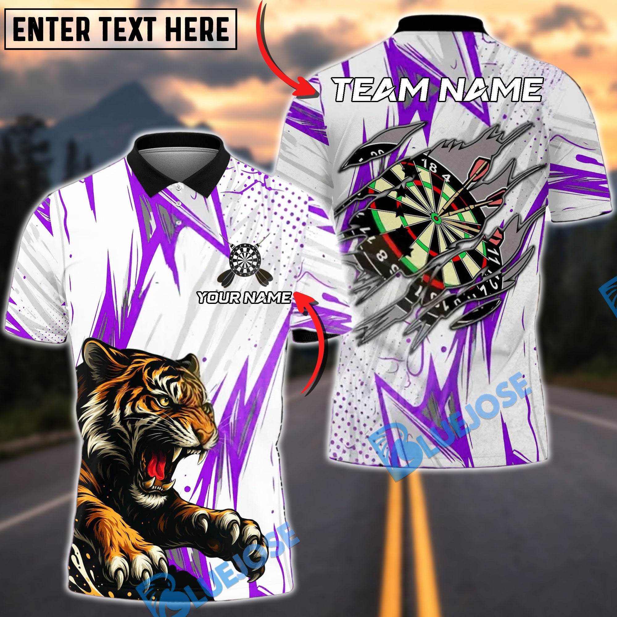 BlueJose Darts Fierce Tiger Speed Burst Multicolor Options Personalized Name Shirt (4 Colors)