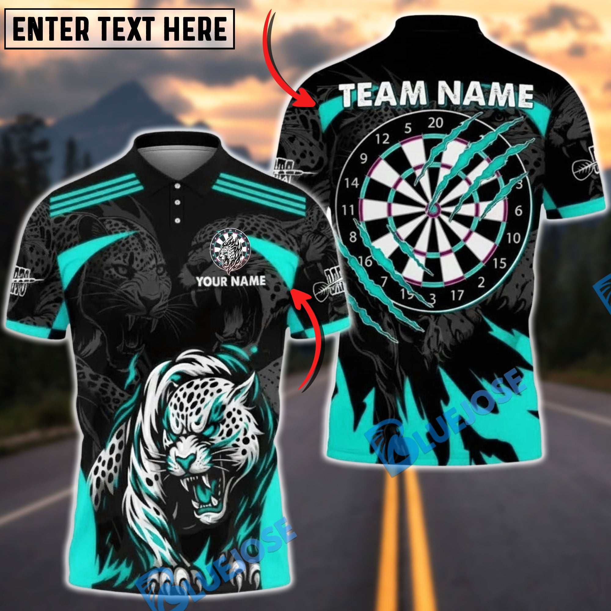 BlueJose Darts Leopard Darts Claw Attack Design Multicolor Options Personalized Name Shirt (4 Colors)