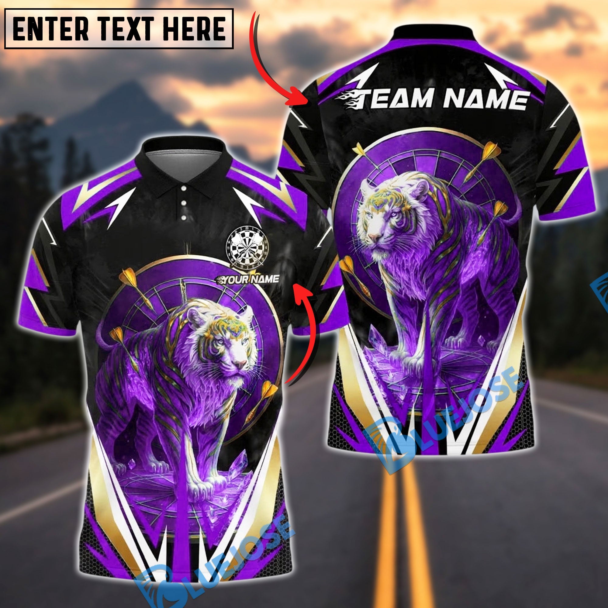 BlueJose Darts White Tiger Blue Flame Customized Name, Team Name 3D Shirt (4 Colors)
