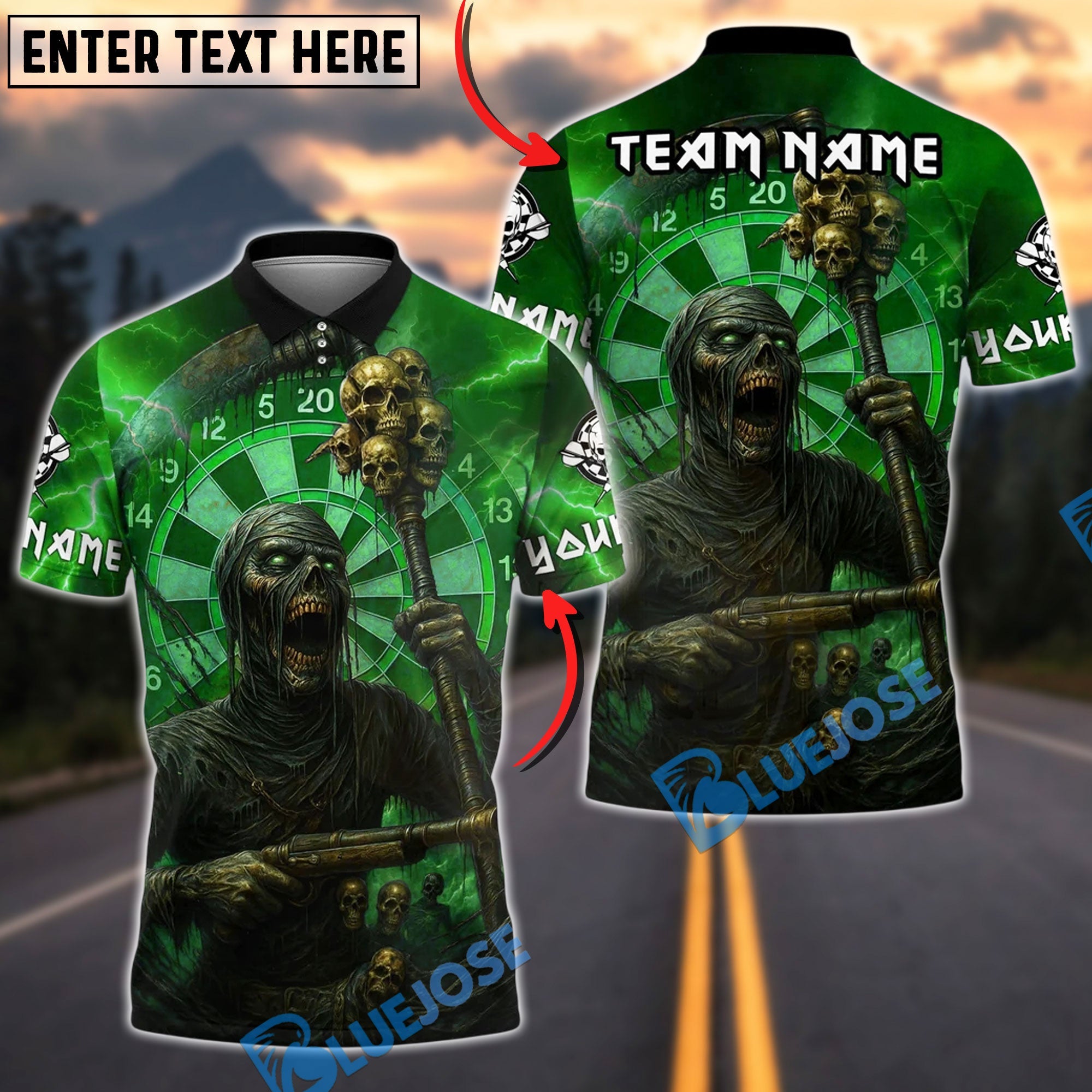 BlueJose Darts Grim Mummy Customized Name, Team Name 3D Shirt (4 Colors)