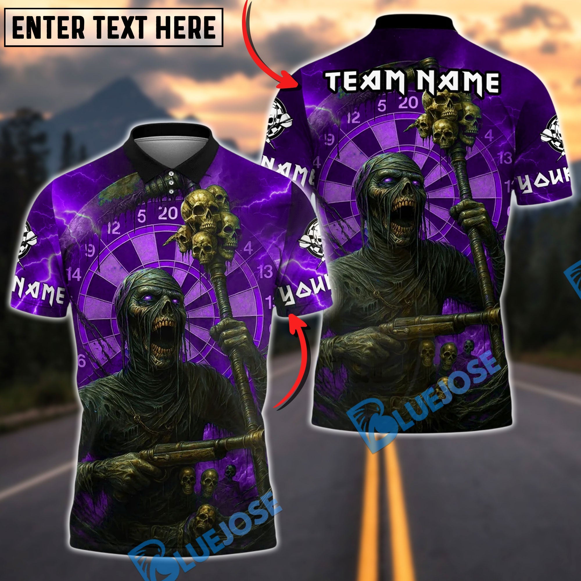 BlueJose Darts Grim Mummy Customized Name, Team Name 3D Shirt (4 Colors)