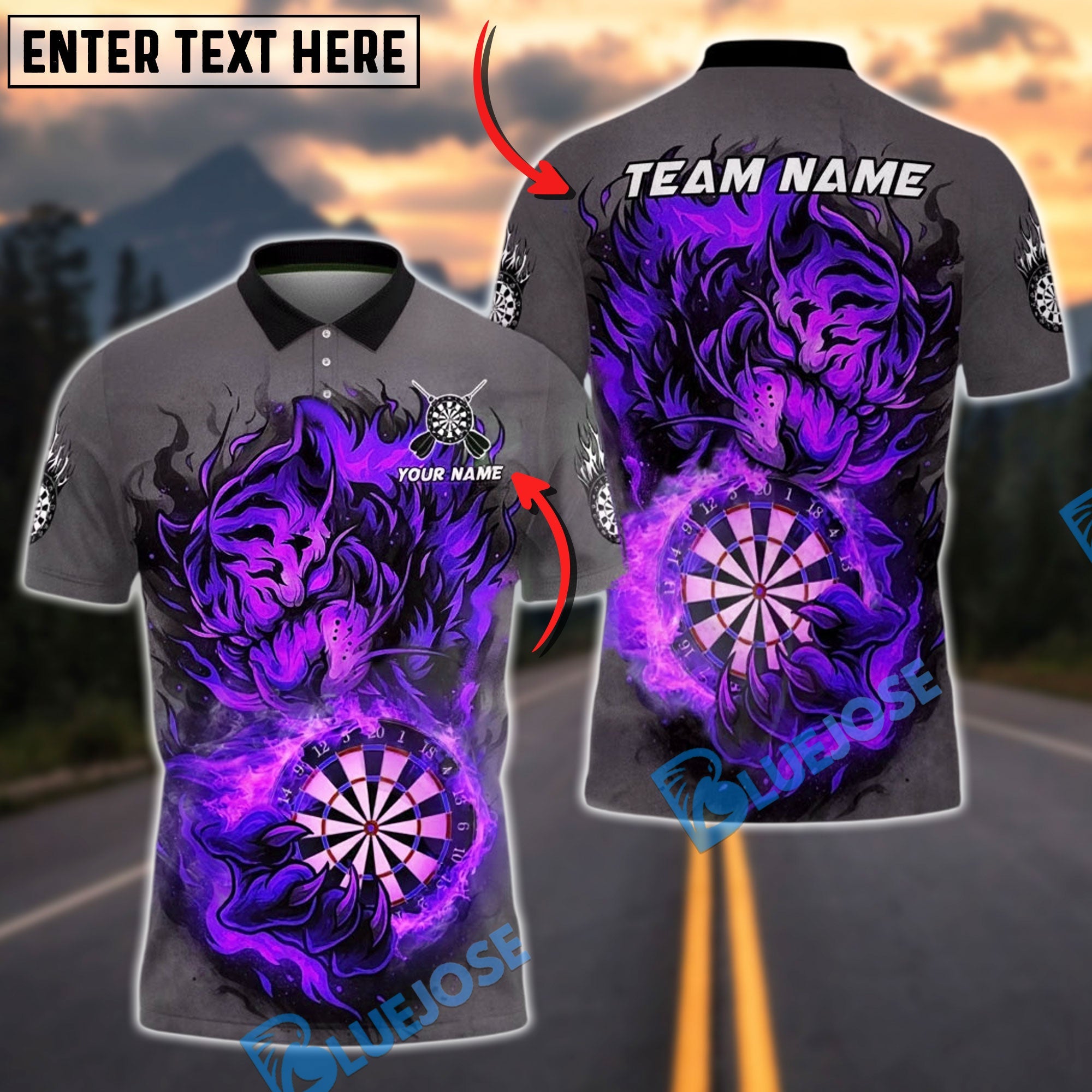 BlueJose Darts Fiery Tiger Dartboard Multicolor Options Personalized Name Shirt (4 Colors)