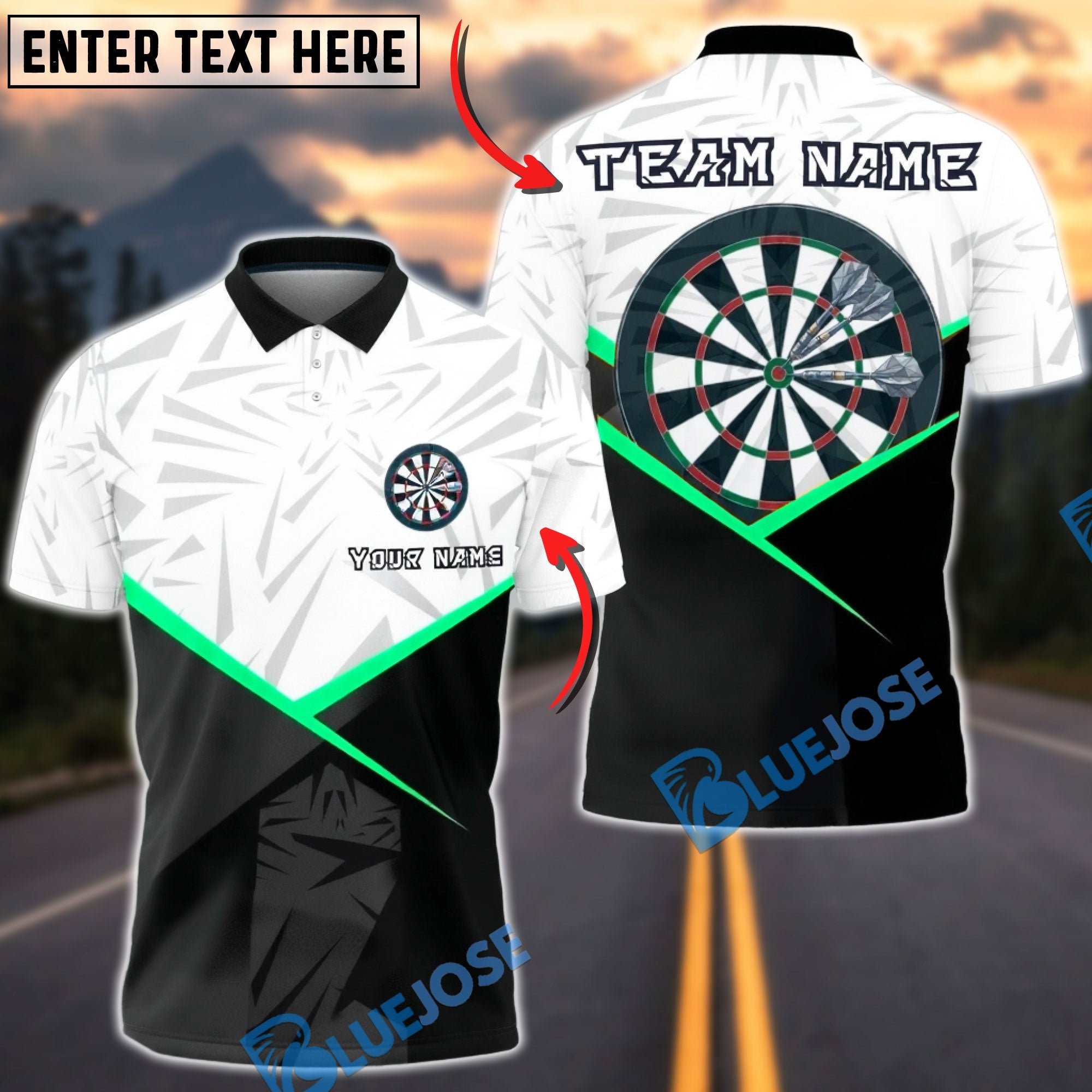 BlueJose Darts Geometric Split Black White Modern Target Personalized Name, Team Name Unisex Shirt (6 Colors)