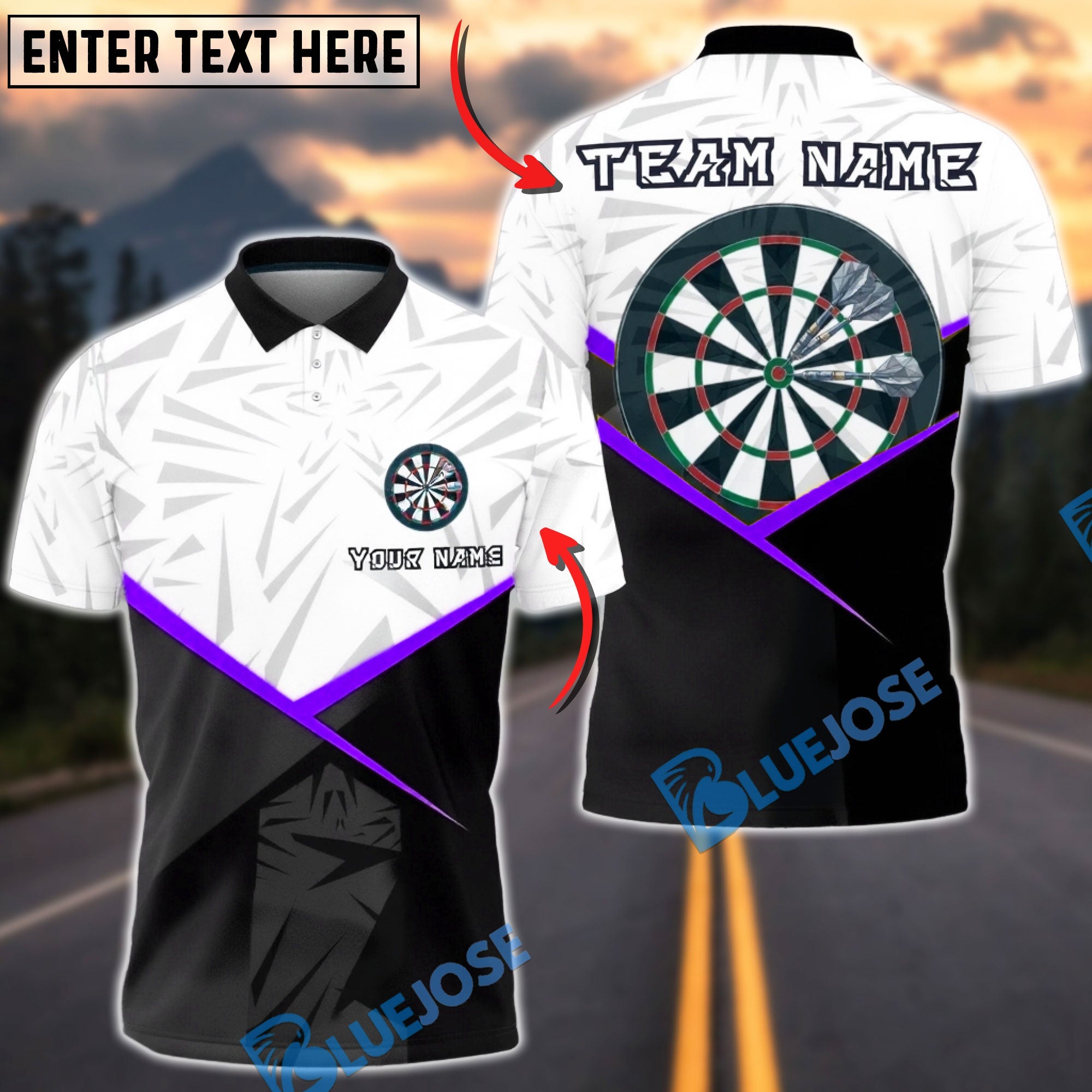 BlueJose Darts Geometric Split Black White Modern Target Personalized Name, Team Name Unisex Shirt (6 Colors)