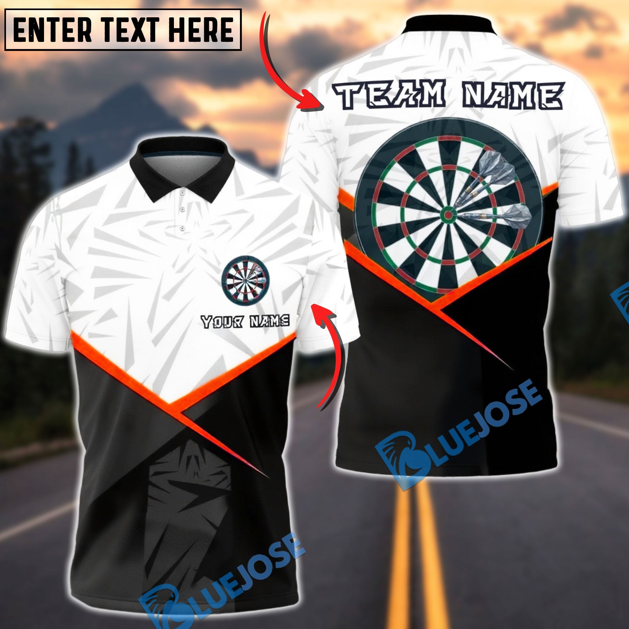 BlueJose Darts Geometric Split Black White Modern Target Personalized Name, Team Name Unisex Shirt (6 Colors)
