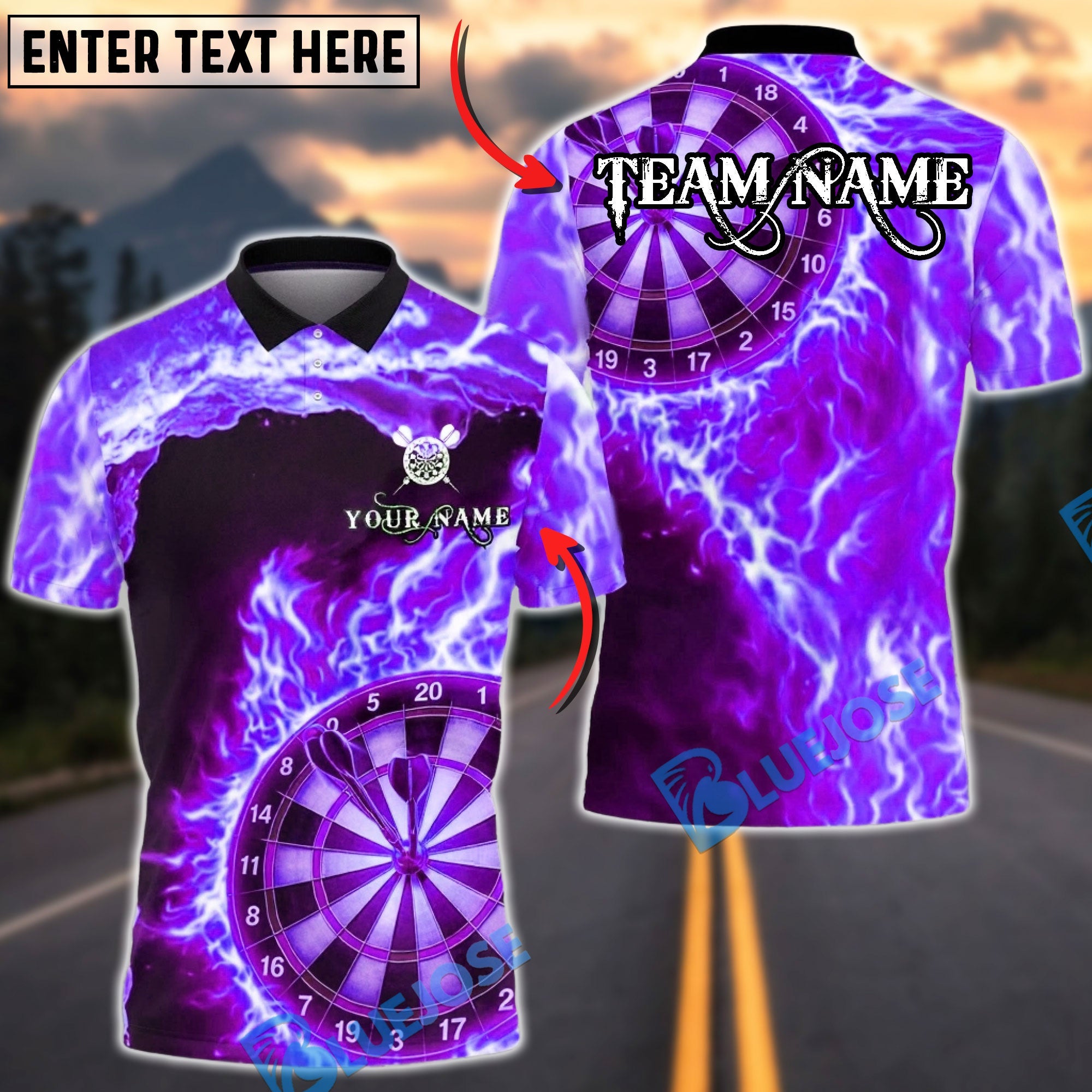 BlueJose Darts Lightning Wave Energy Multicolor Options Personalized Name Shirt (4 Colors)