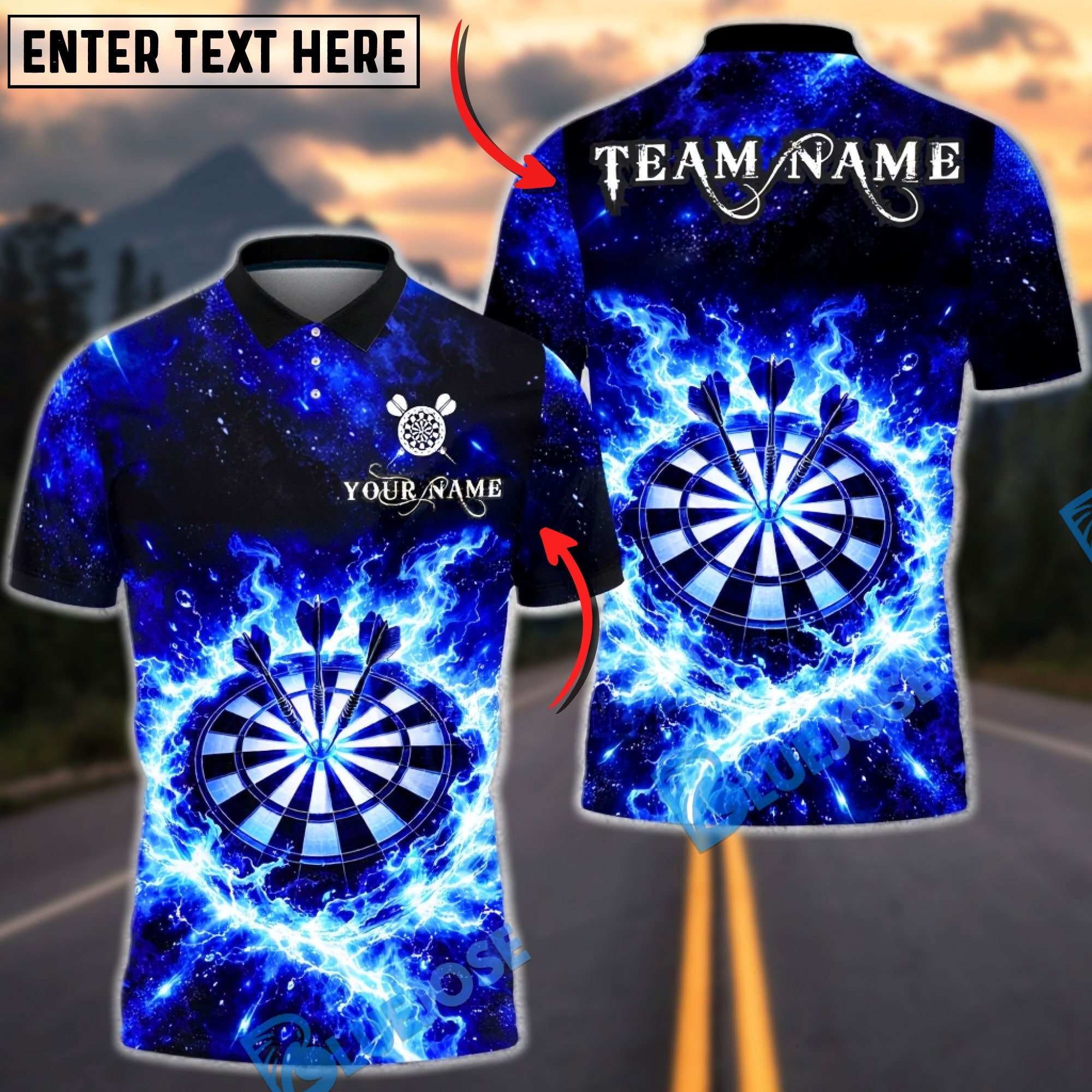 BlueJose Darts Electric Storm Dartboard Multicolor Options Personalized Name Shirt (4 Colors)