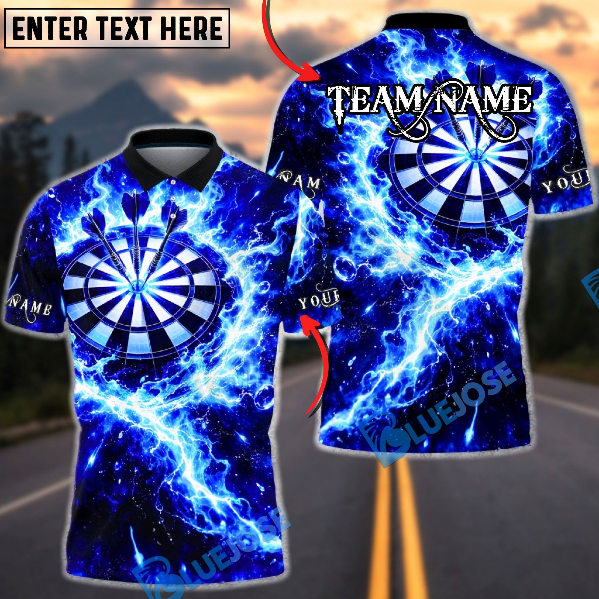 BlueJose Darts Lightning Strike Dartboard Multicolor Options Personalized Name Shirt (4 Colors)