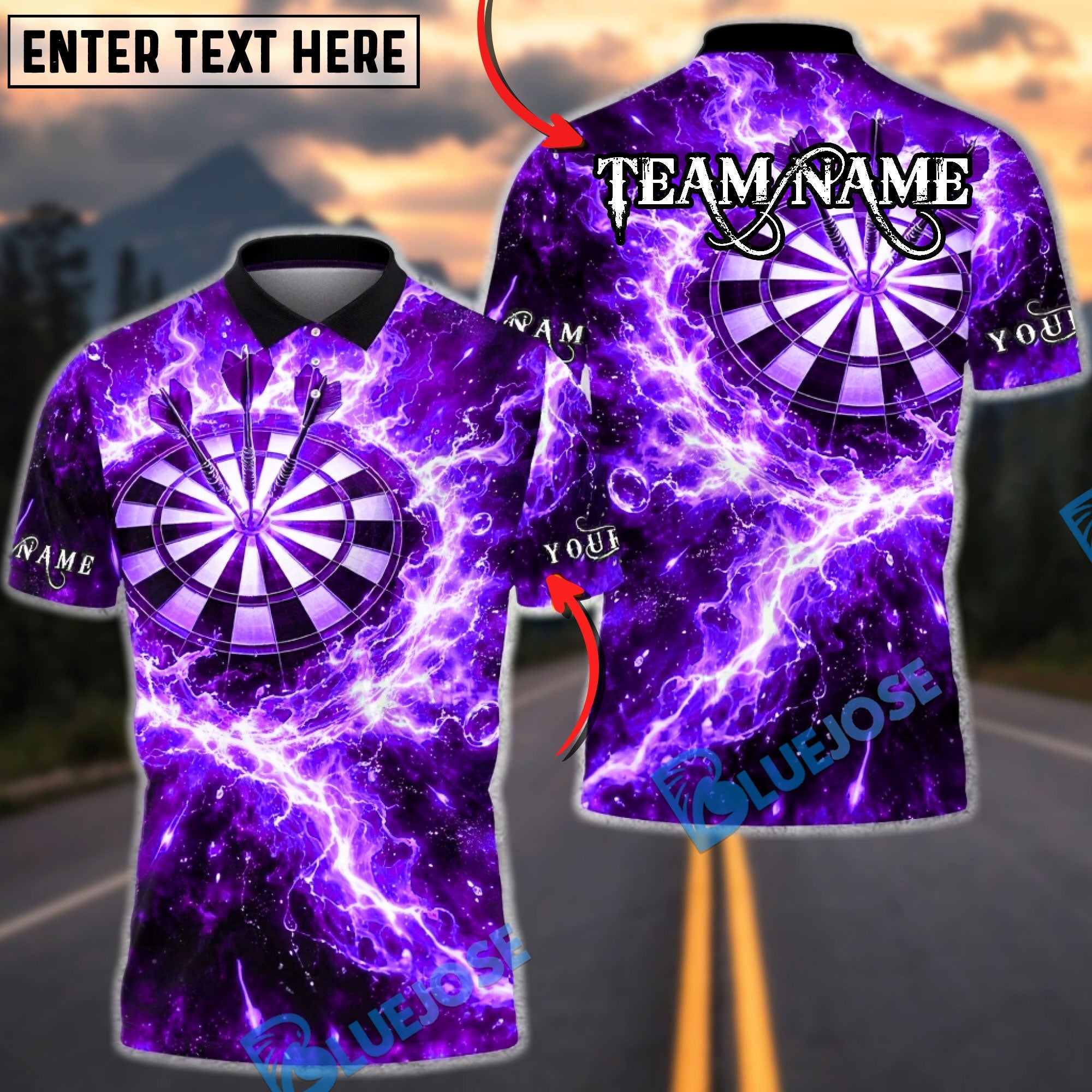 BlueJose Darts Lightning Strike Dartboard Multicolor Options Personalized Name Shirt (4 Colors)