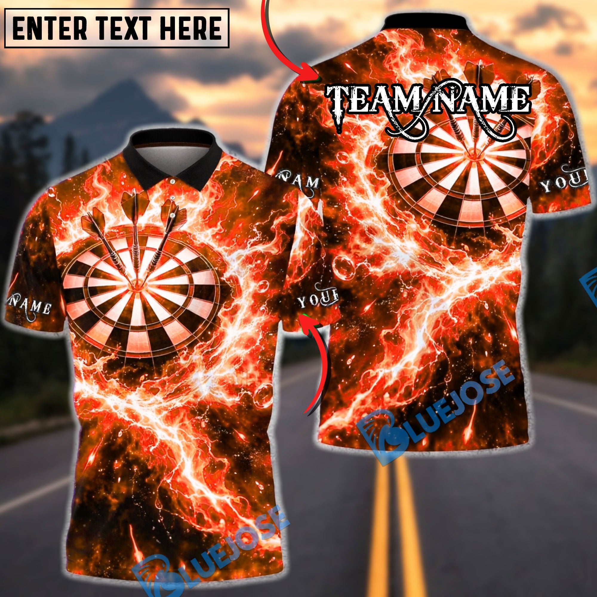 BlueJose Darts Lightning Strike Dartboard Multicolor Options Personalized Name Shirt (4 Colors)