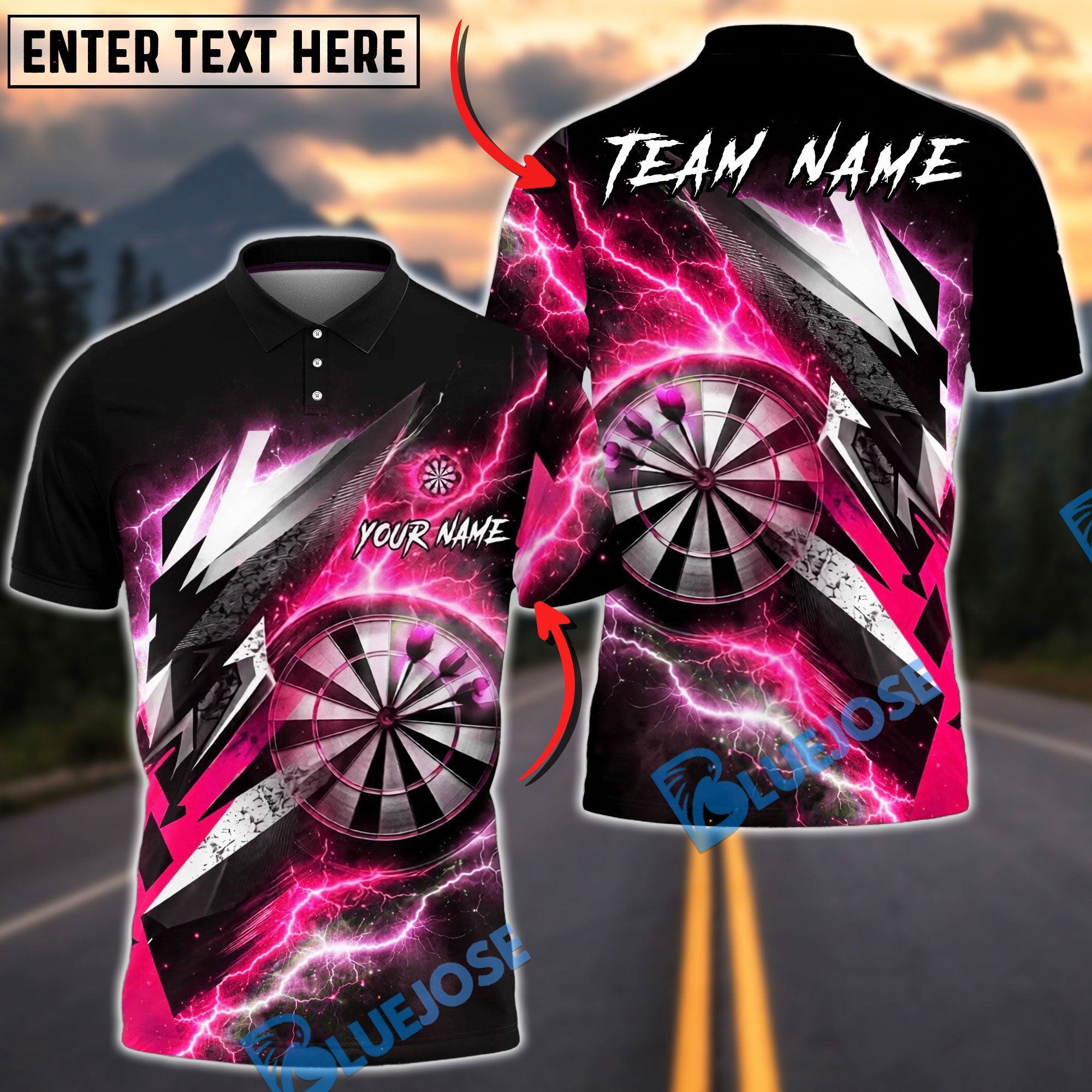 BlueJose Darts Epic Lightning Thunder Energy Strike Personalized Name, Team Name Unisex Shirt (6 Colors)