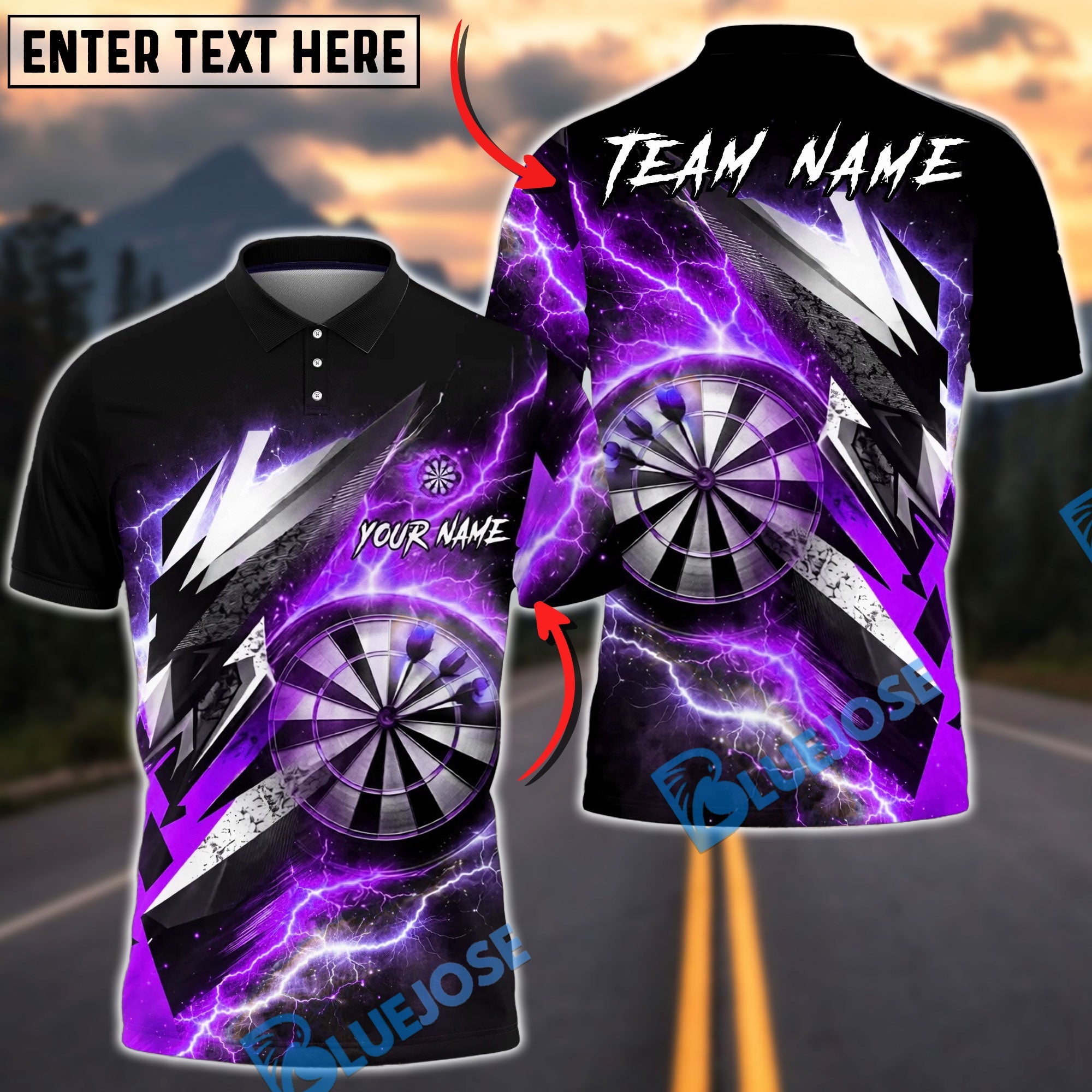 BlueJose Darts Epic Lightning Thunder Energy Strike Personalized Name, Team Name Unisex Shirt (6 Colors)