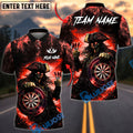 BlueJose Darts Pirate Skull Flame Dartboard Dark Fantasy Cool Graphic Personalized Name, Team Name Unisex Shirt (4 Colors)