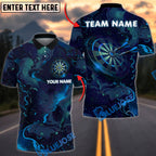BlueJose Darts Abstract Galaxy Dartboard Neon Space Art Futuristic Style Personalized Name, Team Name Unisex Shirt (4 Colors)