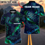 BlueJose Darts Abstract Galaxy Dartboard Neon Space Art Futuristic Style Personalized Name, Team Name Unisex Shirt (4 Colors)