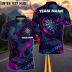 BlueJose Darts Abstract Galaxy Dartboard Neon Space Art Futuristic Style Personalized Name, Team Name Unisex Shirt (4 Colors)