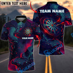 BlueJose Darts Abstract Galaxy Dartboard Neon Space Art Futuristic Style Personalized Name, Team Name Unisex Shirt (4 Colors)