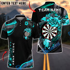 BlueJose Darts Minimal Dartboard Floral Swirl Modern Clean Style Personalized Name, Team Name Unisex Shirt (4 Colors)