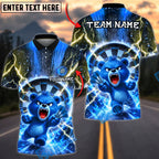 BlueJose Darts Cute Angry Bear Lightning Energy Dartboard Target Personalized Name, Team Name Unisex Shirt (4 Colors)