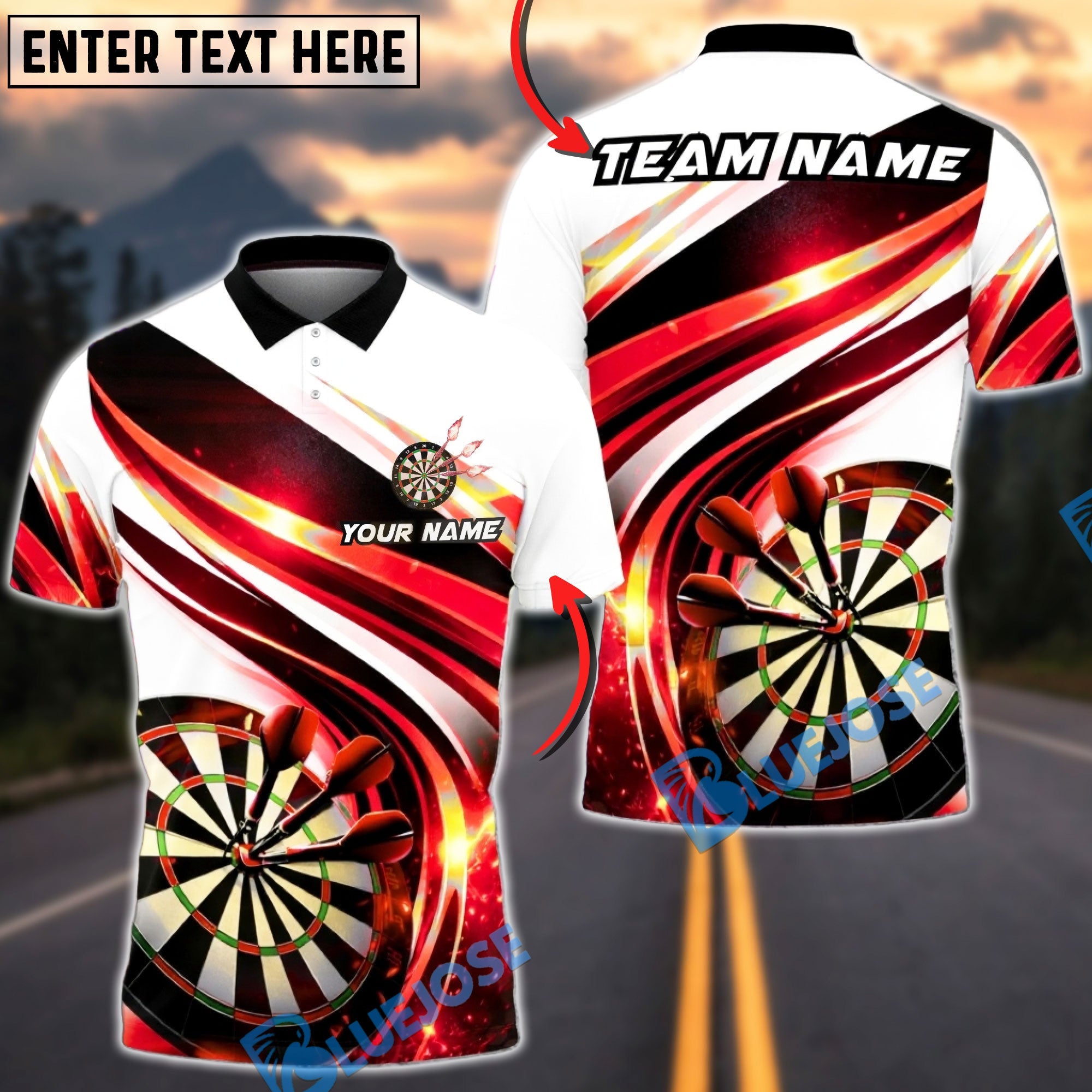 BlueJose Darts Lightning Dynamic Lines Personalized Name, Team Name Unisex Shirt (4 Colors)