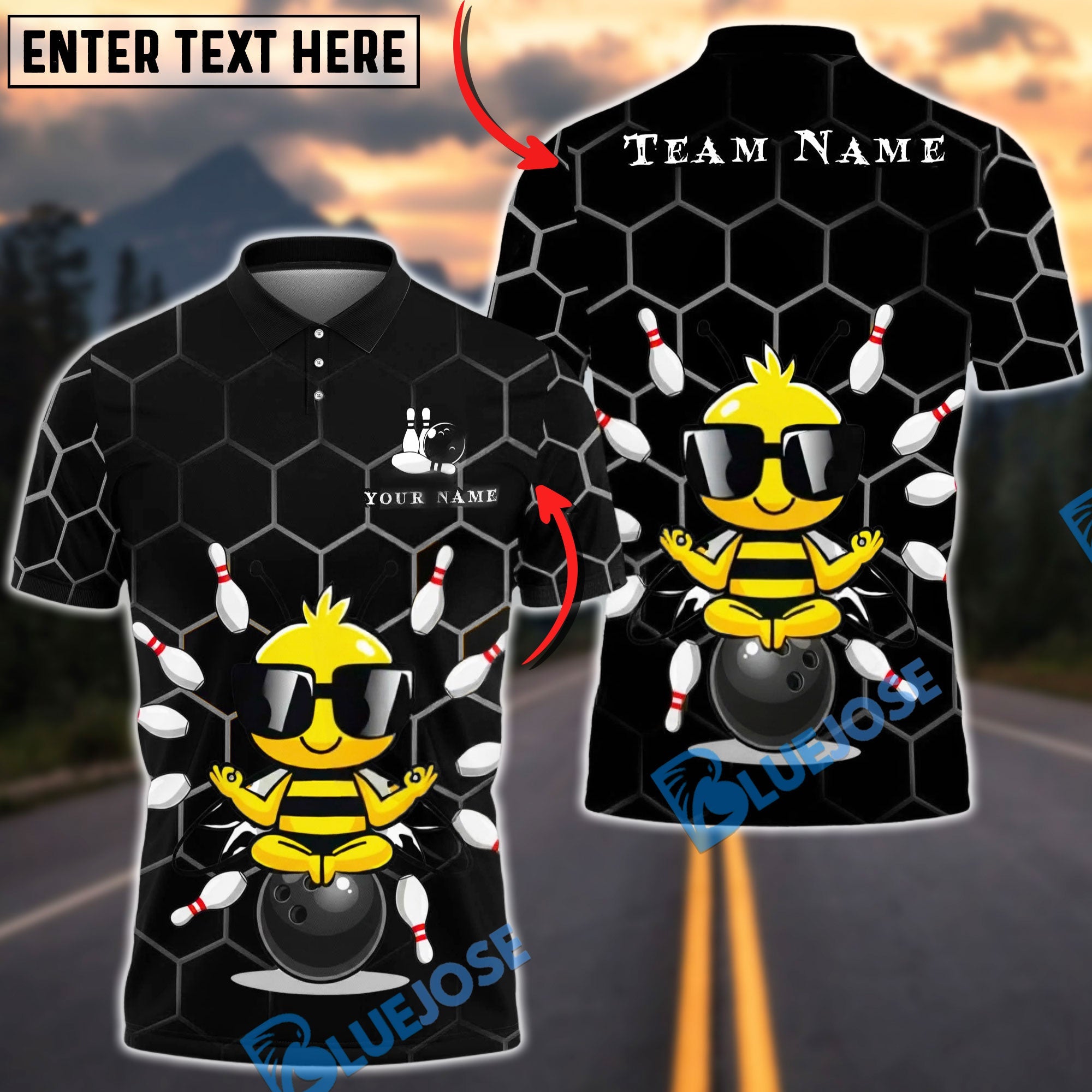 BlueJose Darts Zen Bee Meditation Style Multicolor Options Personalized Name Shirt (6 Colors)
