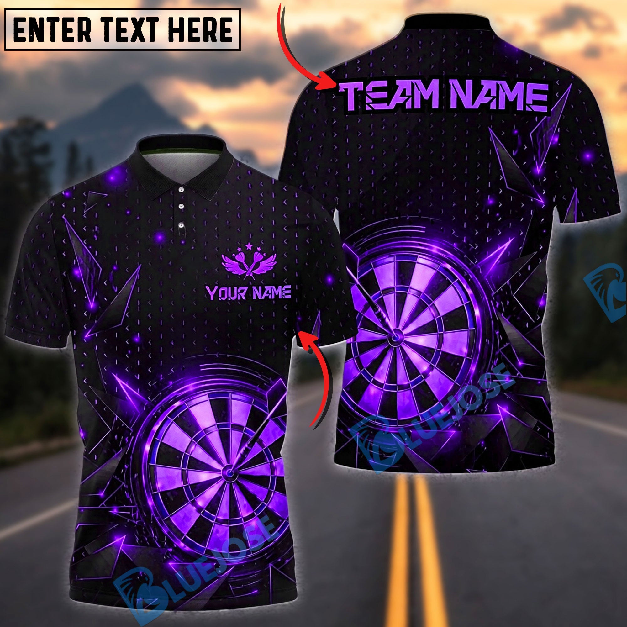 BlueJose Darts Golden Champion Prestige Personalized Name, Team Name Unisex Shirt (6 Colors)