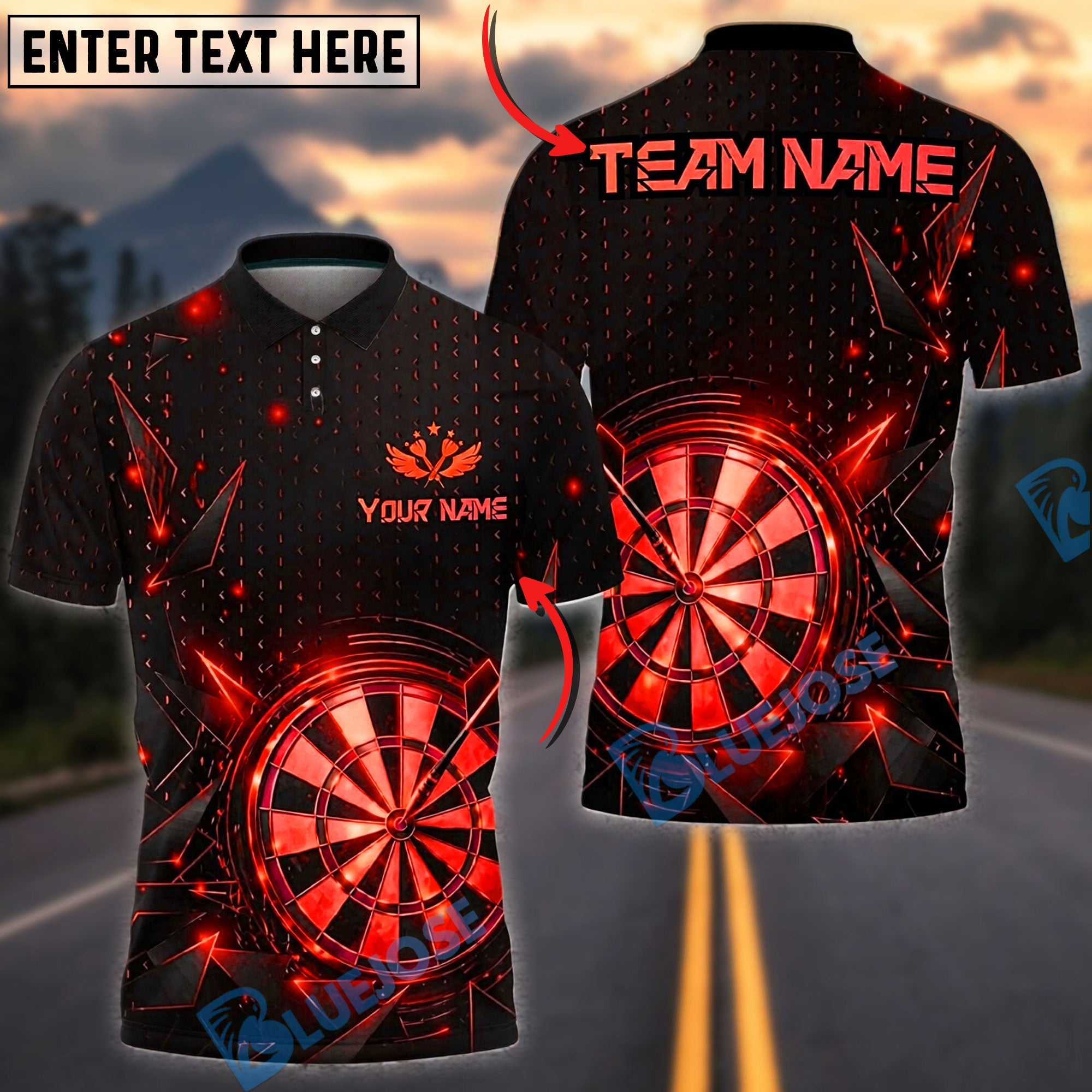 BlueJose Darts Golden Champion Prestige Personalized Name, Team Name Unisex Shirt (6 Colors)
