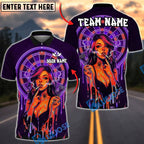 BlueJose Darts Neon Graffiti Girl Retro Vaporwave Personalized Name, Team Name Unisex Shirt (4 Colors)