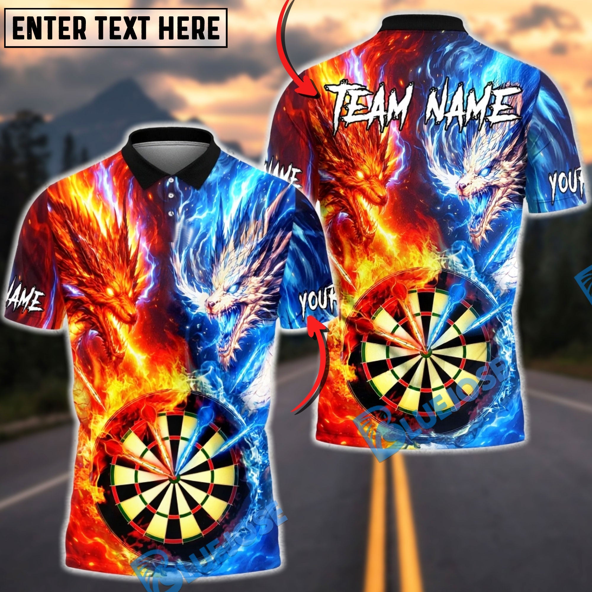 BlueJose Darts Fire Ice Dual Element Dragon Strike Personalized Name Shirt