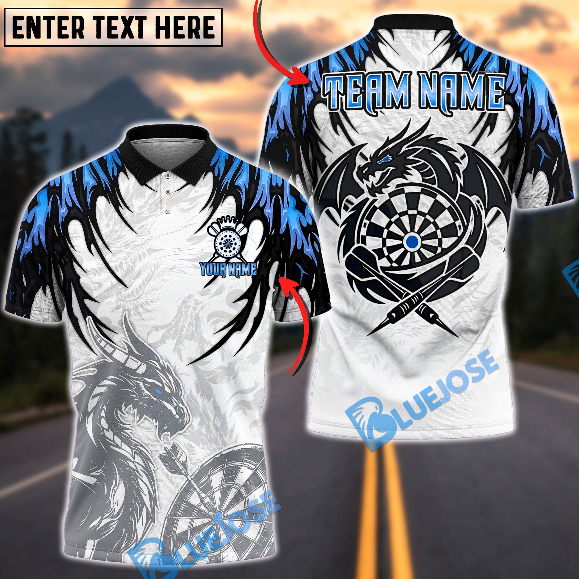 BlueJose Darts Dragon Armor Dartboard Personalized Name, Team Name Unisex Shirt (6 Colors)