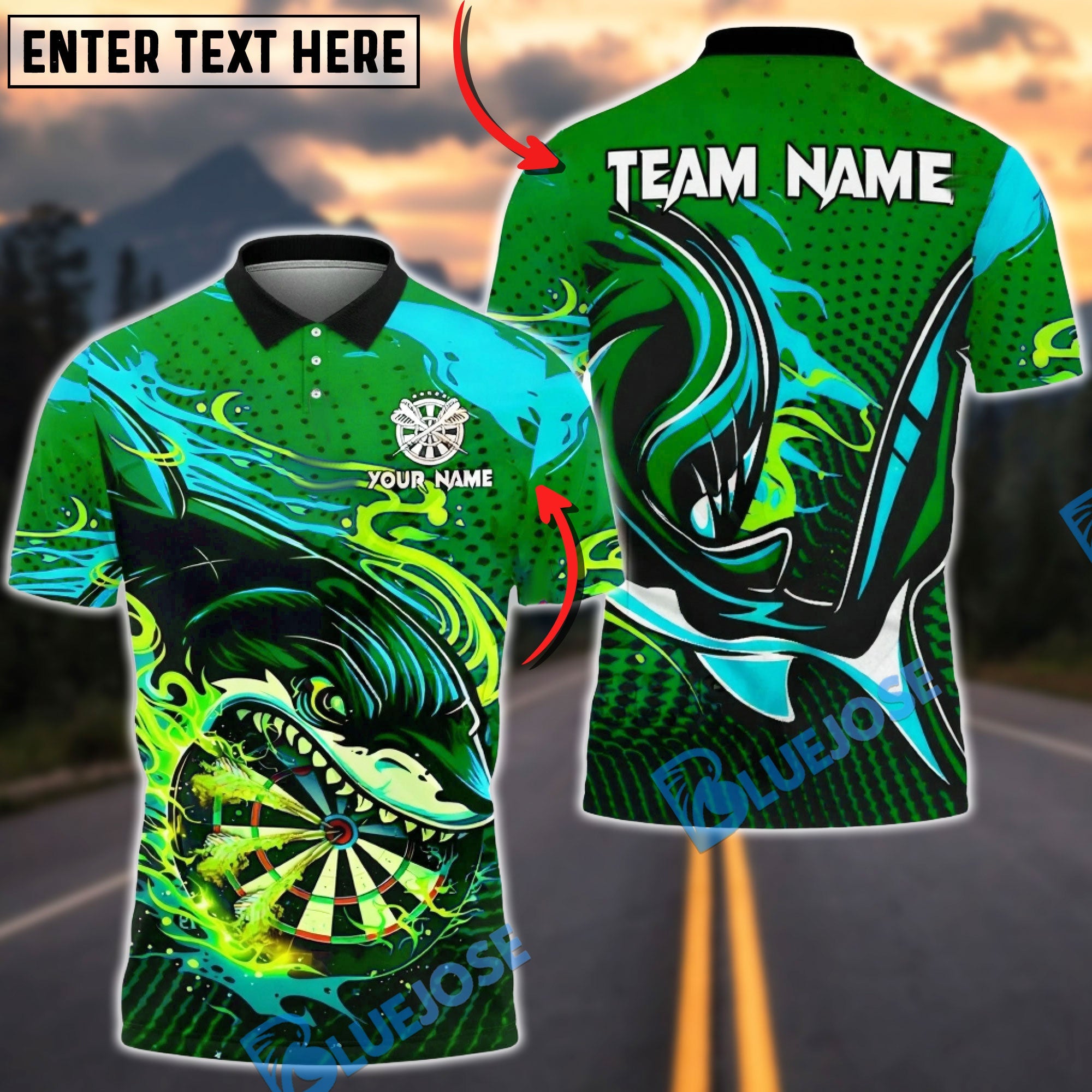 BlueJose Darts Shark Power Strike Multicolor Options Personalized Name Shirt (4 Colors)