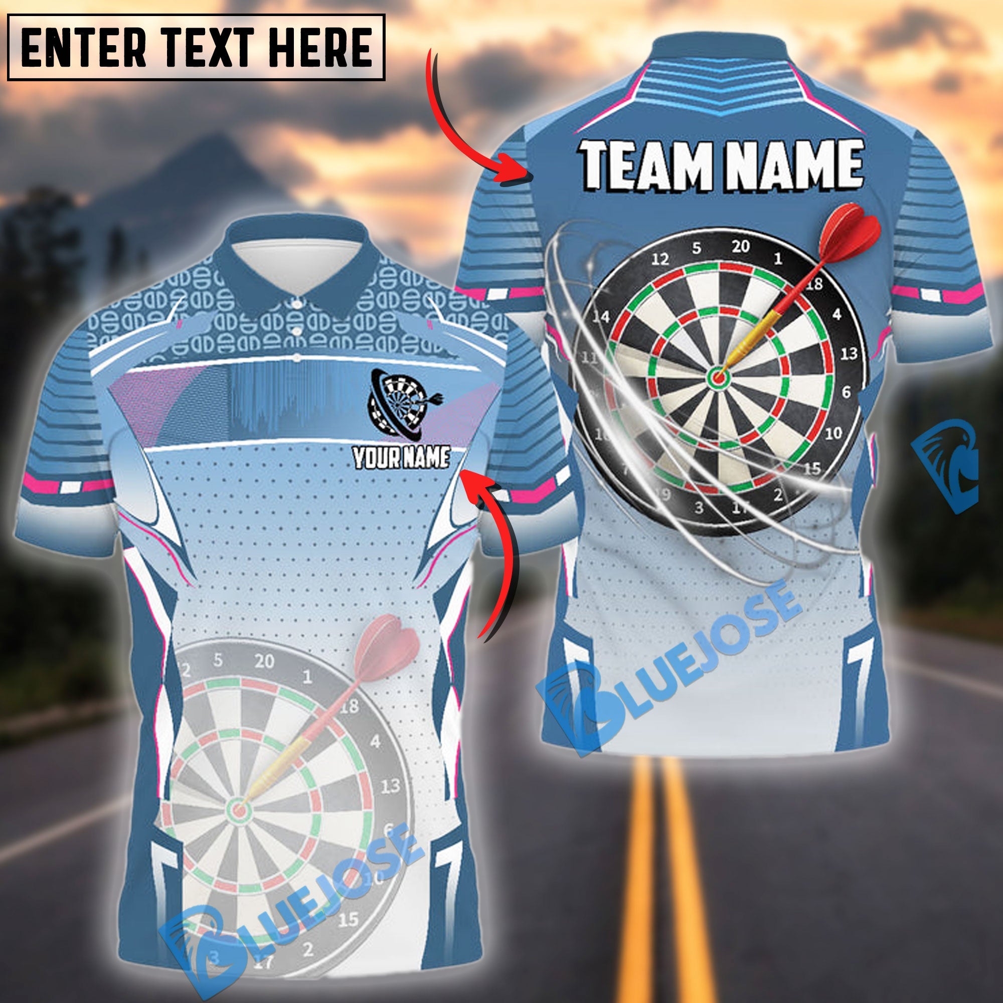 BlueJose Darts Classic Personalized Name, Team Name Shirt (4 Colors)