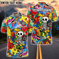 BlueJose Darts Skull Colorful Puzzle Cartoon Autism Awareness Personalized Name, Team Name Shirt