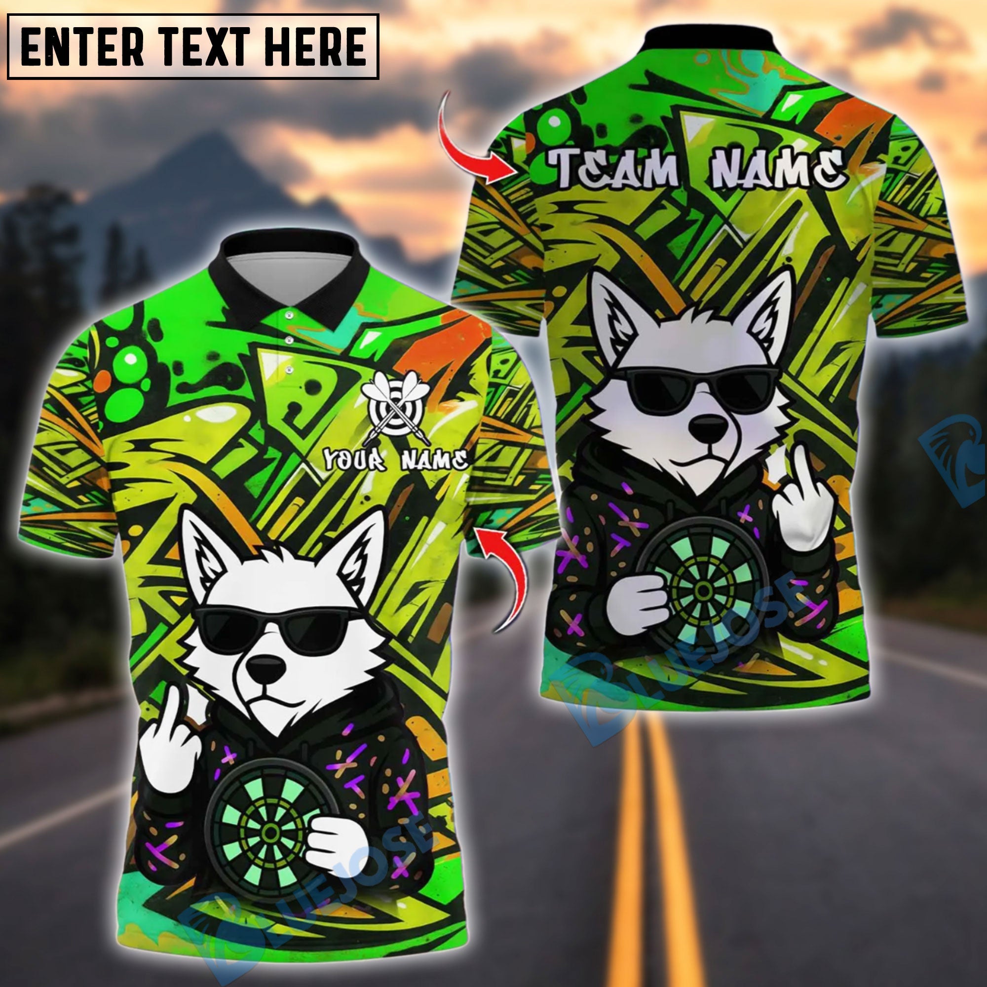 BlueJose Darts Graffiti Wolf Customized Name, Team Name 3D Shirt (4 Colors)