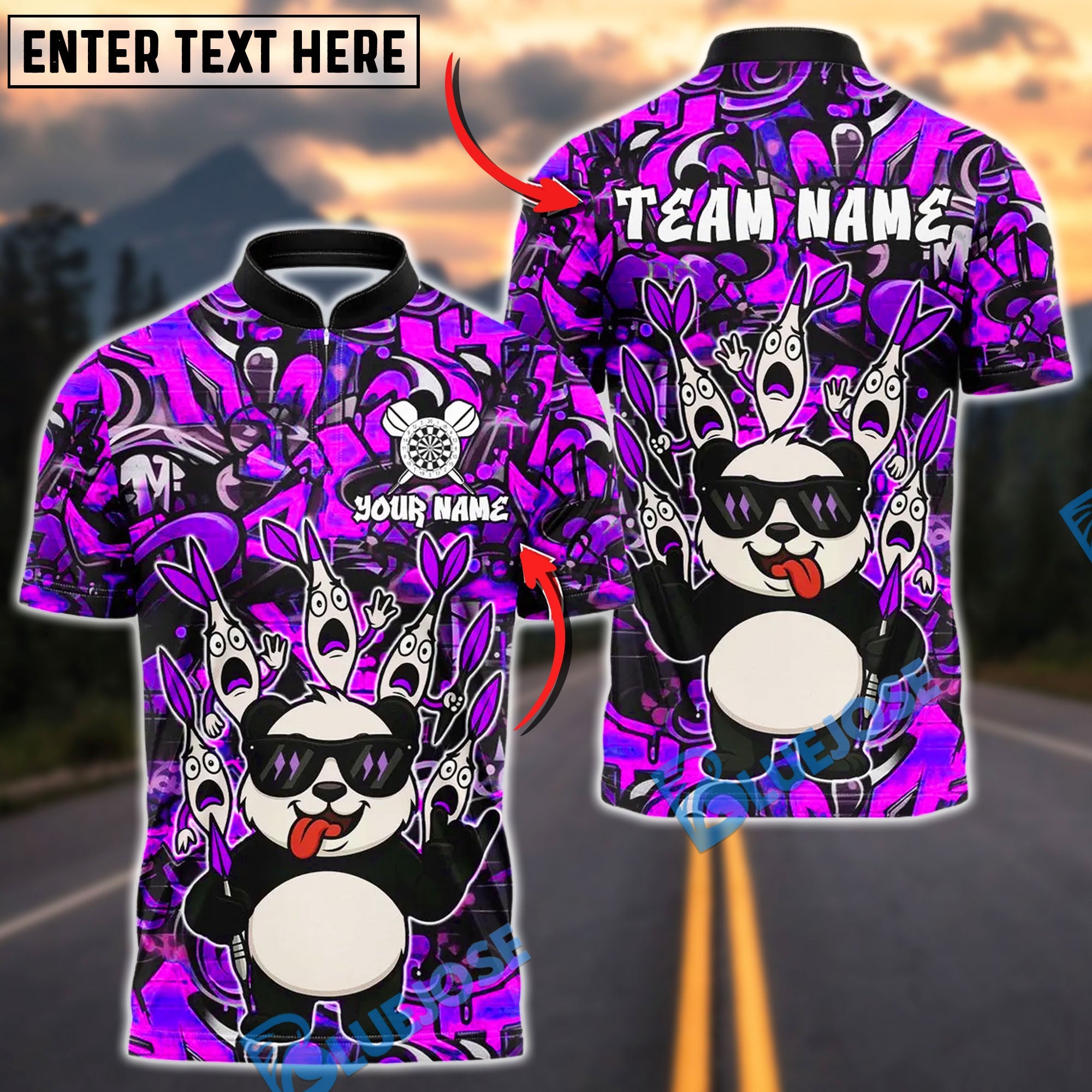 BlueJose Darts Panda Cool Style Customized Name, Team Name 3D Shirt (4 Colors)