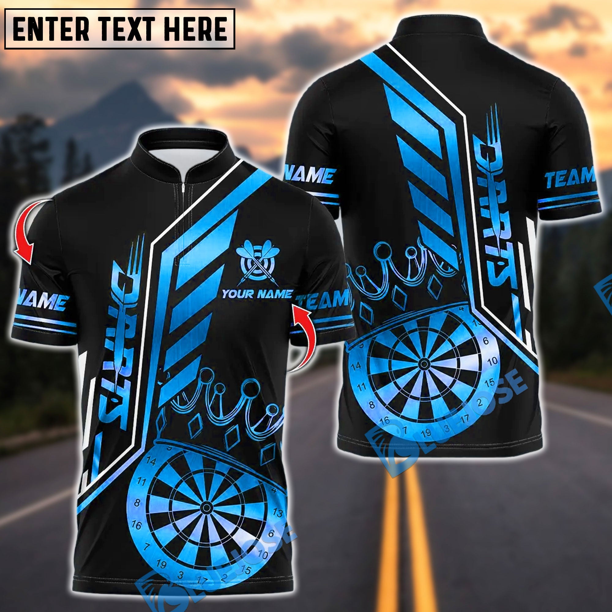 BlueJose Darts King's Crown Design Customized Name, Team Name 3D Shirt (4 Colors)