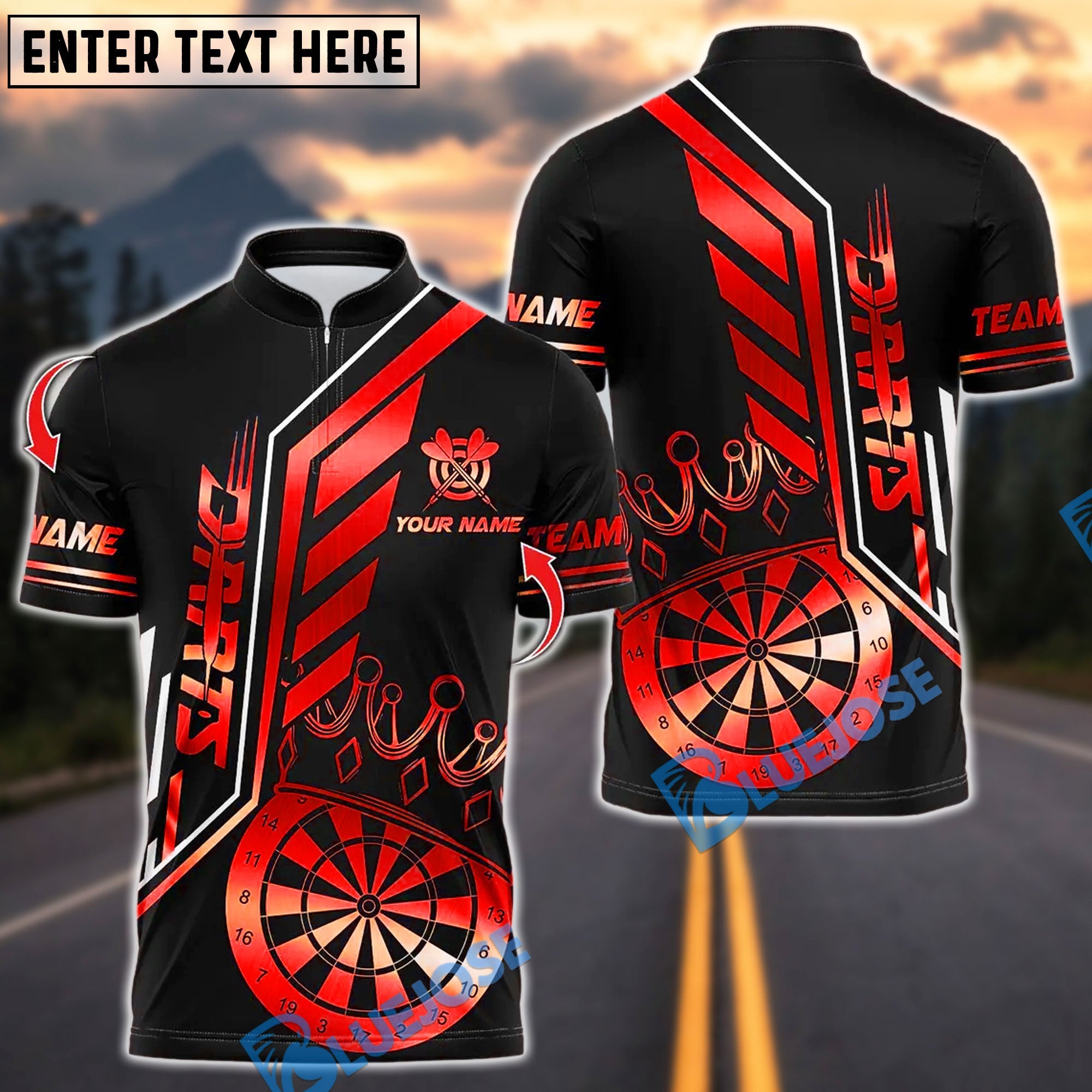 BlueJose Darts King's Crown Design Customized Name, Team Name 3D Shirt (4 Colors)