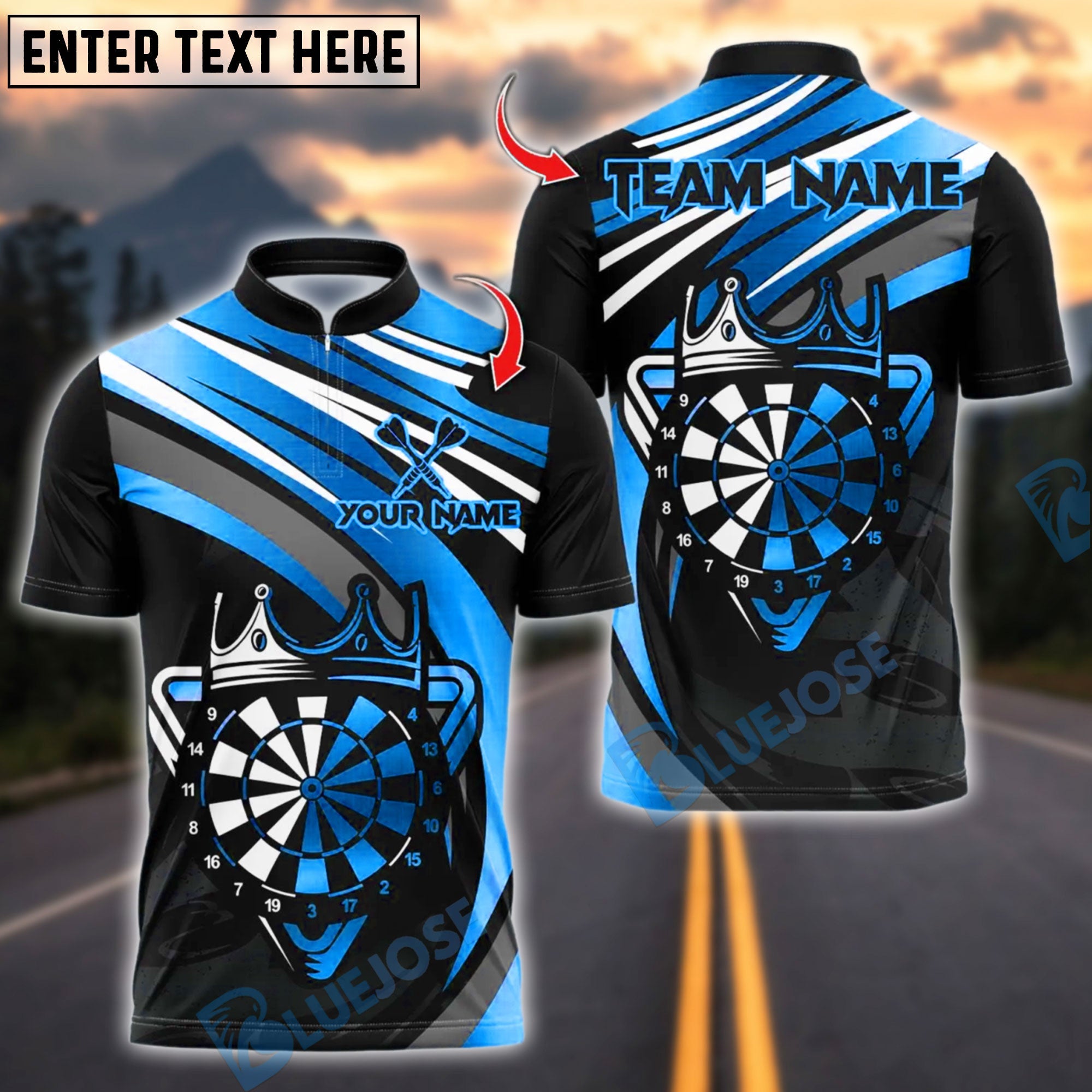 BlueJose Darts Golden Dartboard Customized Name, Team Name 3D Shirt (4 Colors)