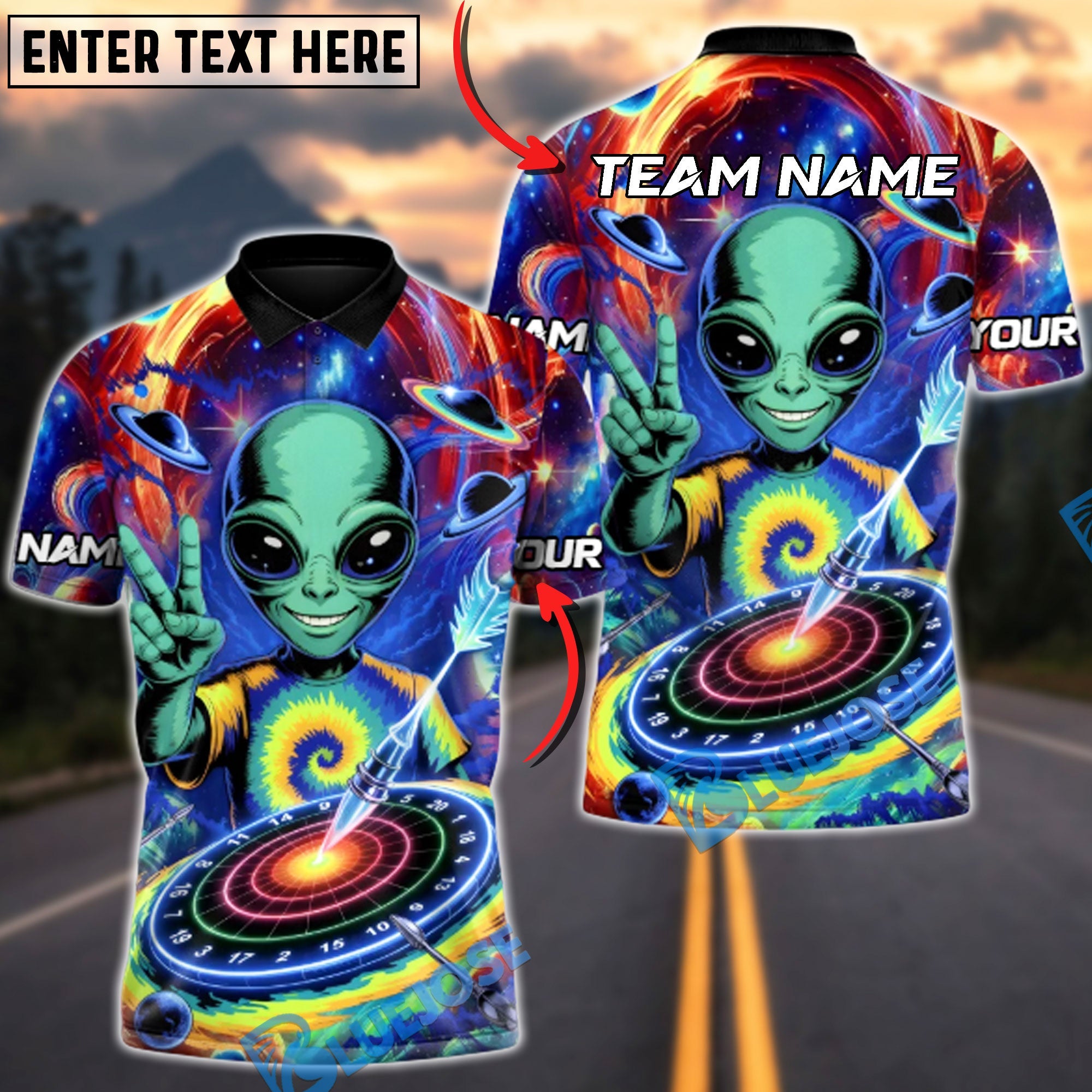BlueJose Darts Alien Alliance of Perfect Aim Multicolor Options Personalized Name Shirt (4 Colors)