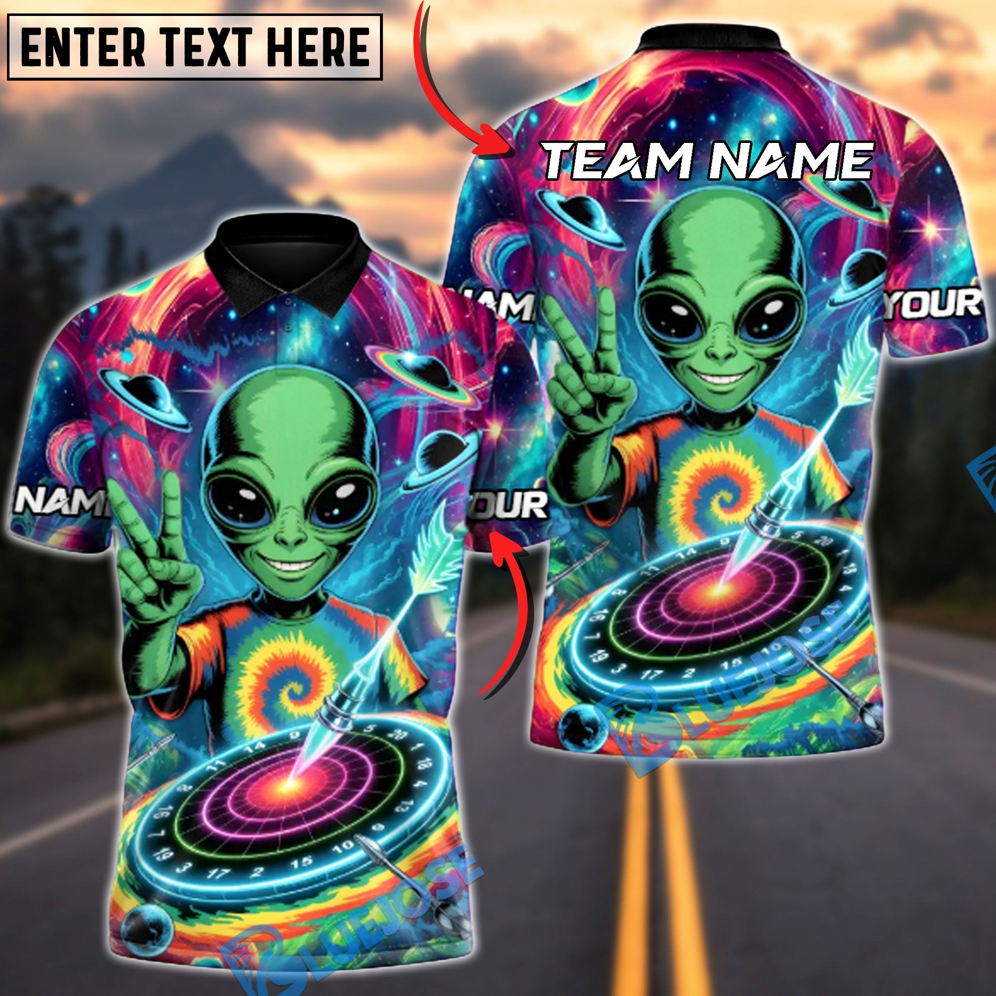 BlueJose Darts Alien Alliance of Perfect Aim Multicolor Options Personalized Name Shirt (4 Colors)