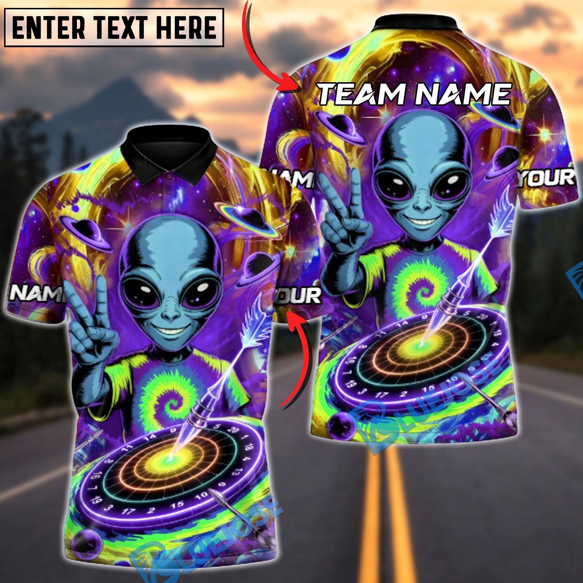 BlueJose Darts Alien Alliance of Perfect Aim Multicolor Options Personalized Name Shirt (4 Colors)